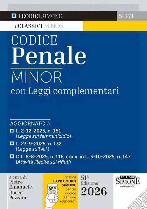Codice Penale Minor. Leggi complementari. Con APP CODICI SIMONE per un codice sempre aggiornato Miglior Prezzo